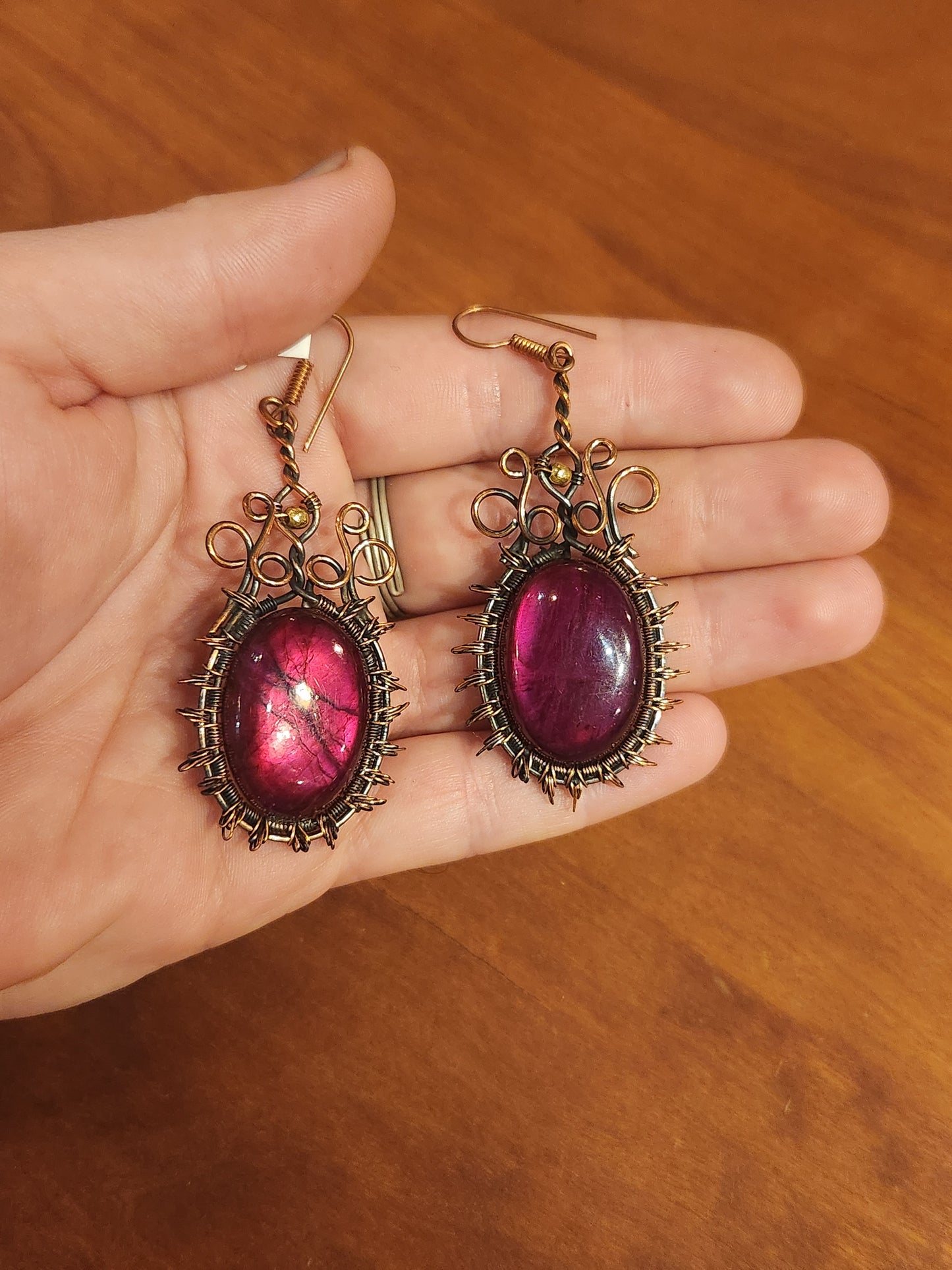 Purple Fire Labradorite Copper Earrings
