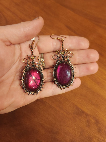 Purple Fire Labradorite Copper Earrings