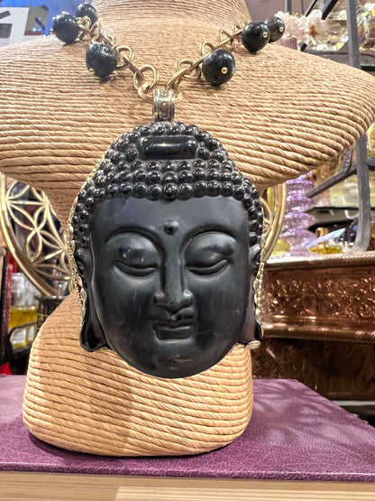 Black Glass Buddha Necklace