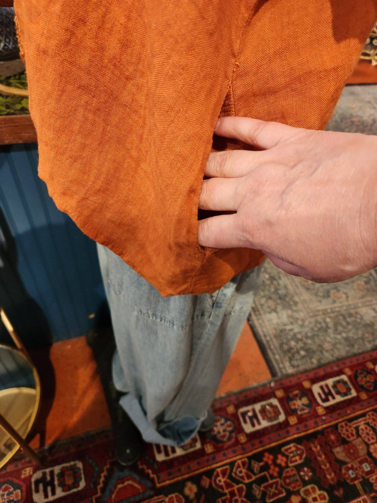 Wide Neck Frayed Linen Top