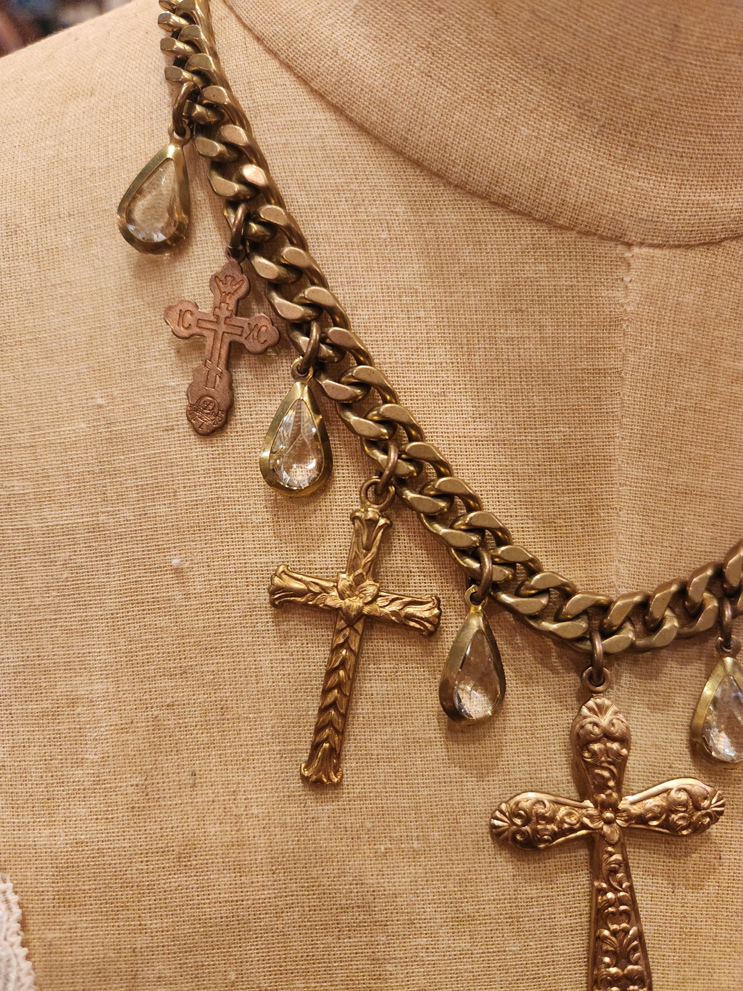 OOAK Vintage Cross Charm Necklace