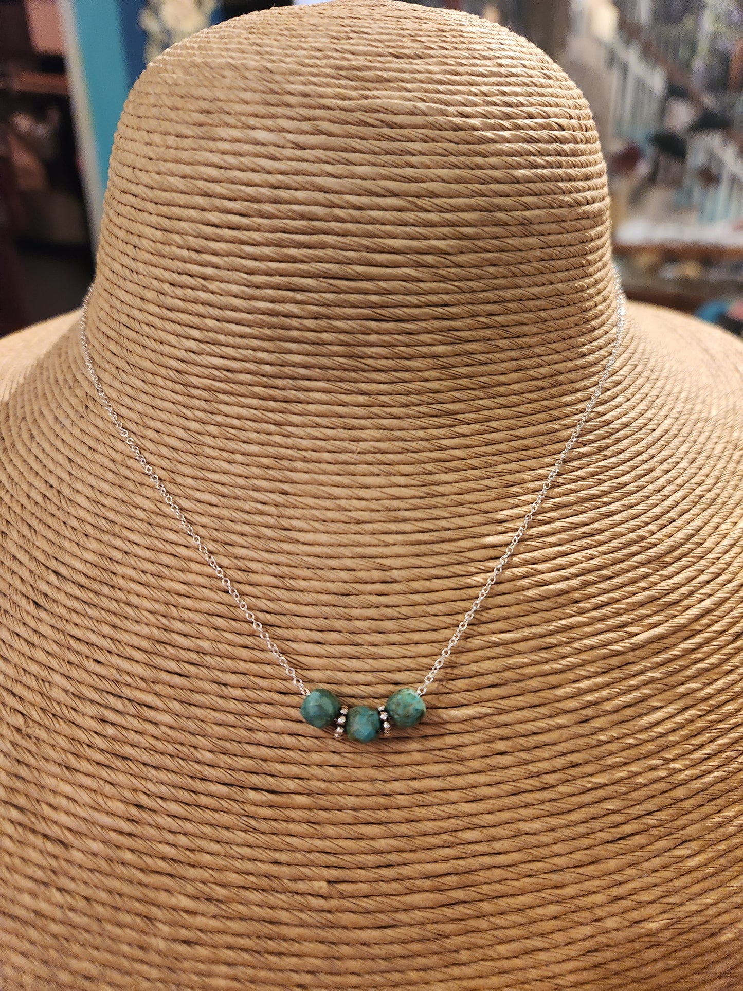 Floating Turquoise Square Sterling Silver Necklace
