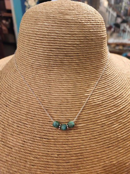 Floating Turquoise Square Sterling Silver Necklace