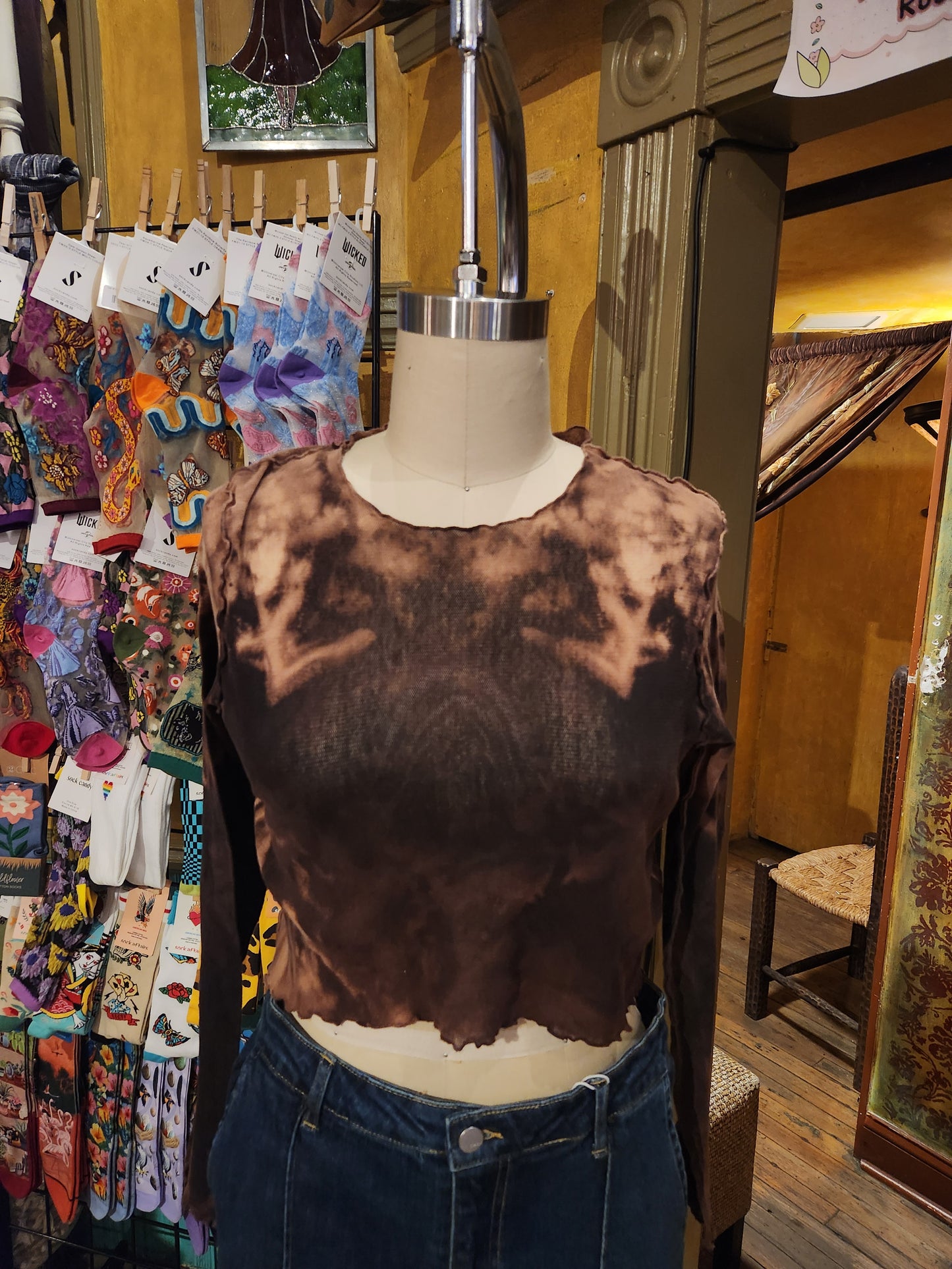 Hand Dyed 'Cutloose' Mesh Top - Chocolate