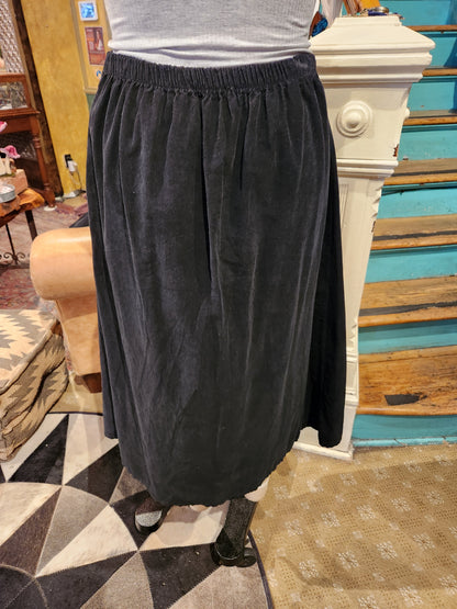 Corduroy Button Accent Skirt - Black