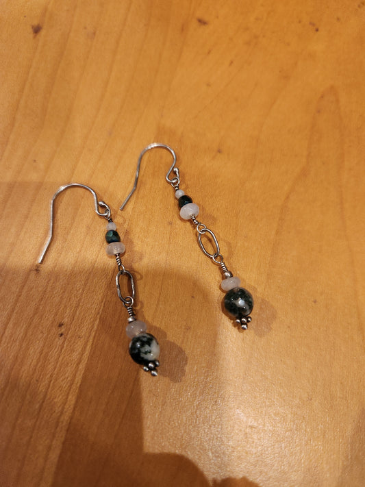Beaded Drop Earrings - Sterling Silver