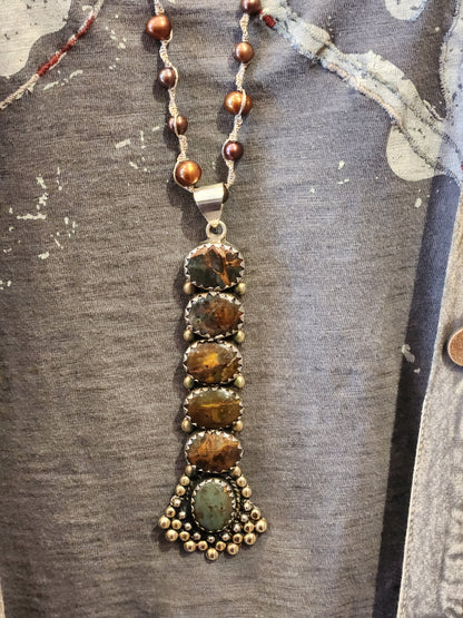 Stacked Jasper Pendant with Beaded Necklace