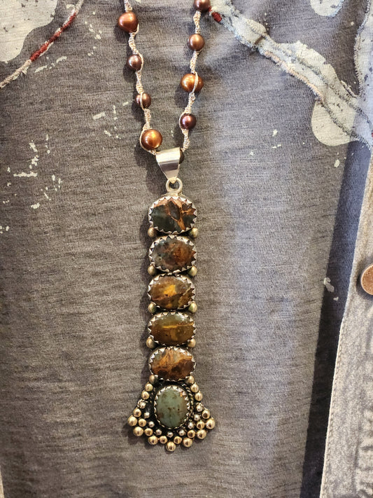 Stacked Jasper Pendant with Beaded Necklace