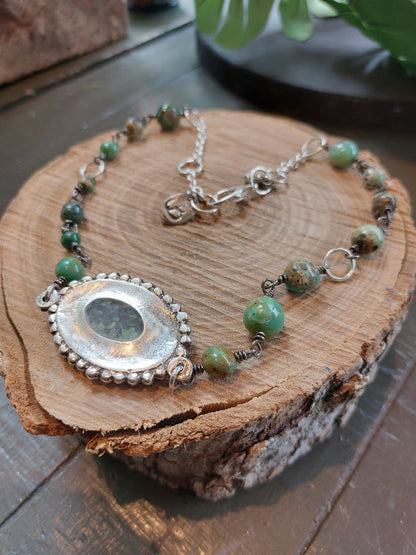 Fine Silver Turquoise W/ Beaded Chain Necklace *425N-2