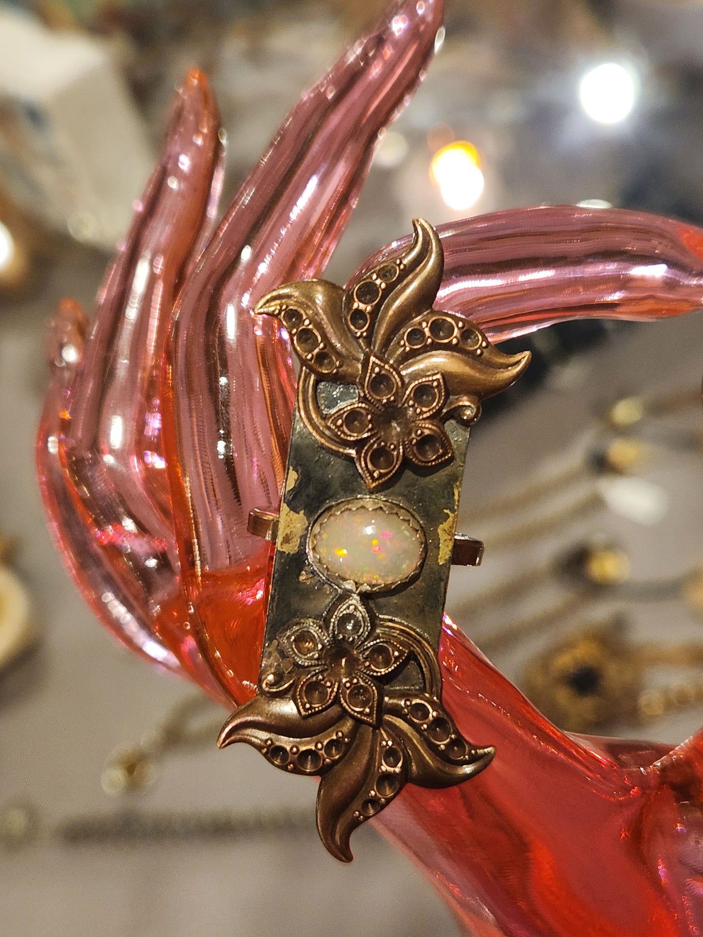 Vintage Floral Ring with Opal