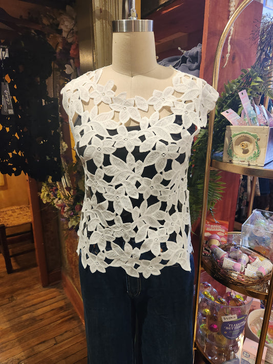 Cap Sleeve Floral Crochet Top - Multiple Colors