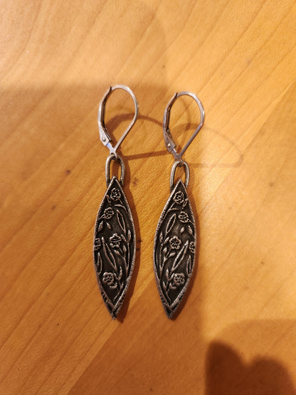 Floral Leaf Earrings - Sterling Silver