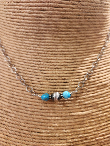 Turquoise & Navajo Bead Sterling Silver Necklace