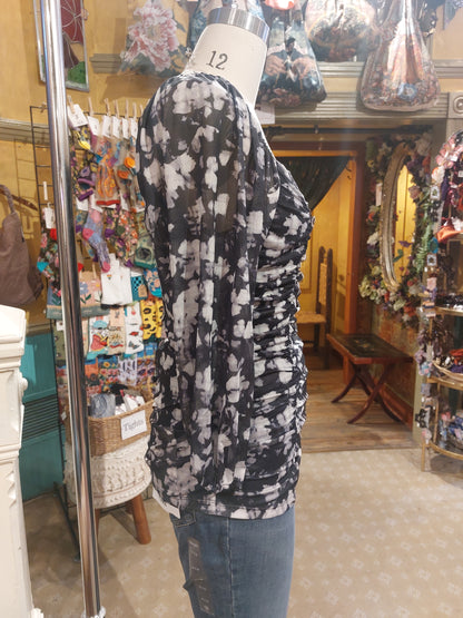 Square Neck Mesh Ruched Top - Black