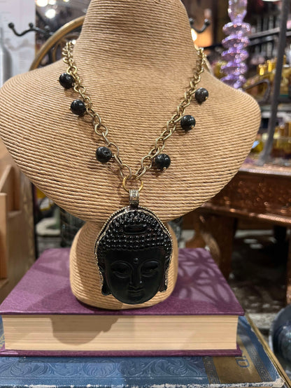 Black Glass Buddha Necklace