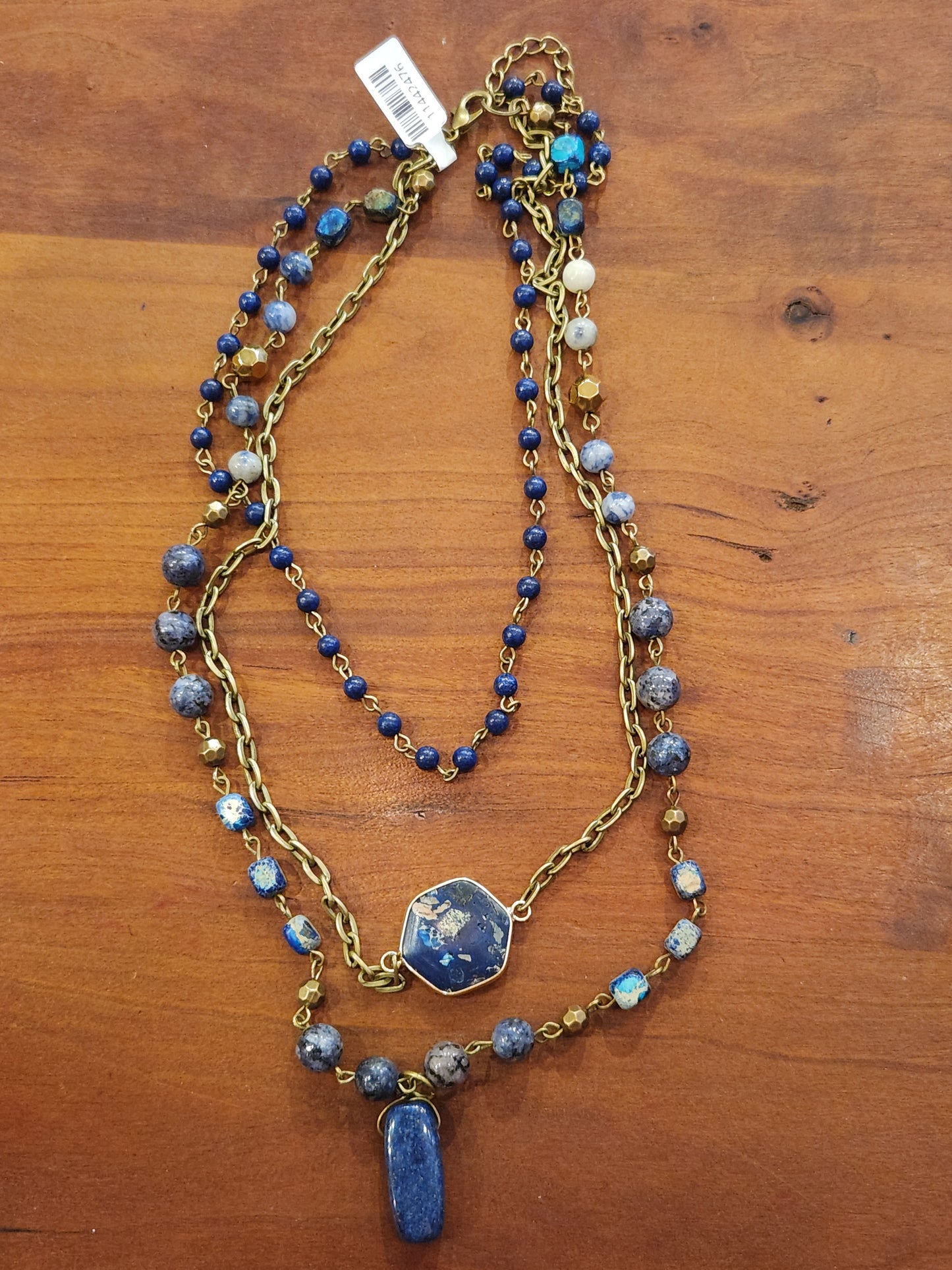 Bohemian Layered Blue Stone & Crystal Necklace