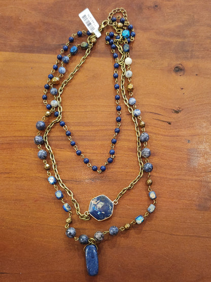 Bohemian Layered Blue Stone & Crystal Necklace
