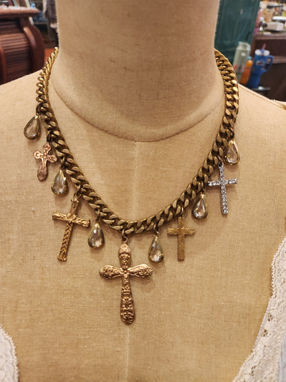 OOAK Vintage Cross Charm Necklace