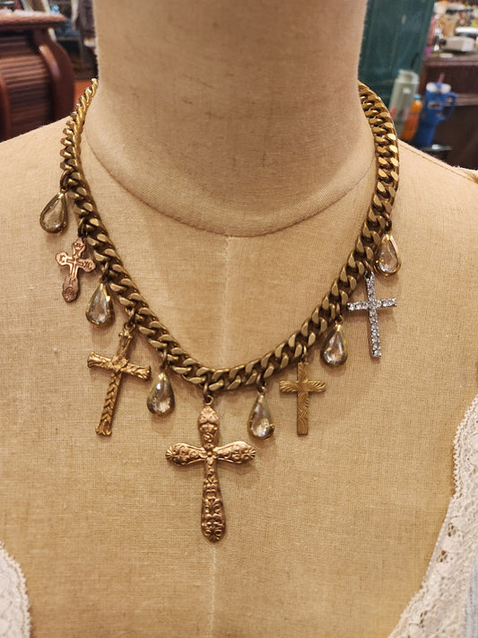 OOAK Vintage Cross Charm Necklace