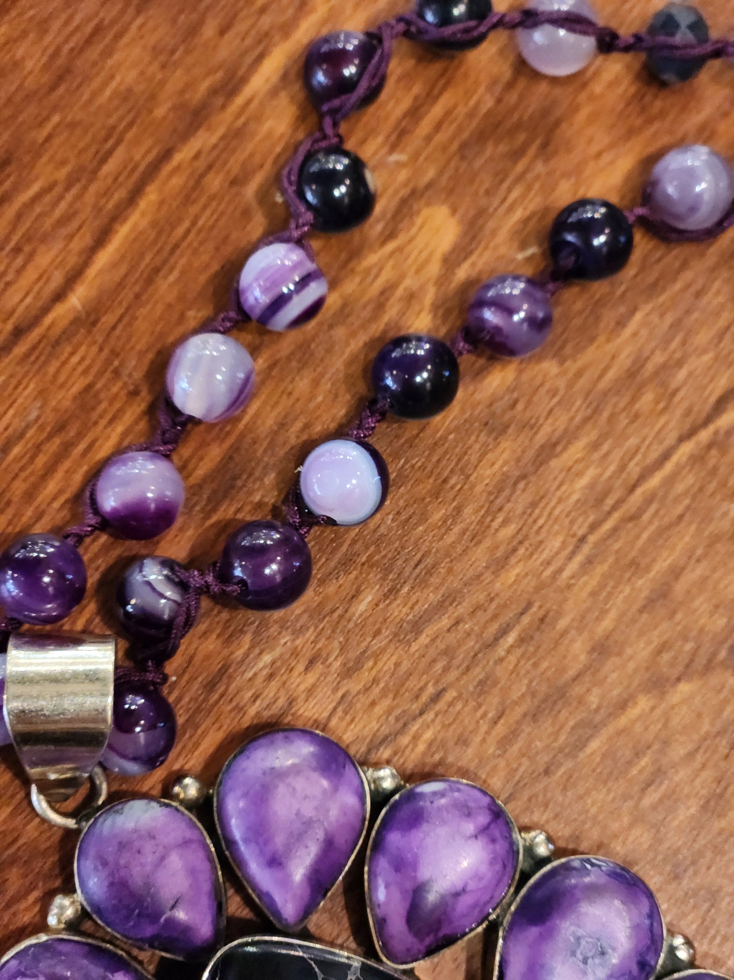 Sugilite and Jasper Statement Pendant with Agate Beaded Necklace