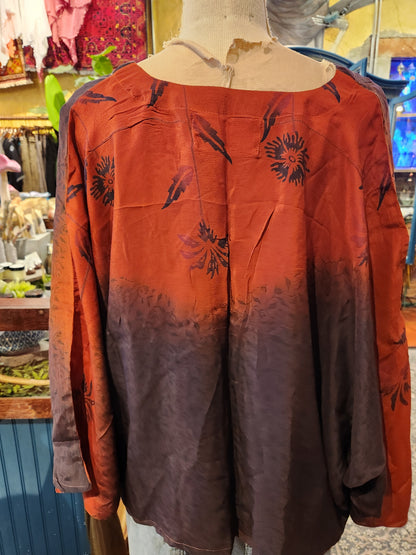 Deep Floral Sky Butterfly Top