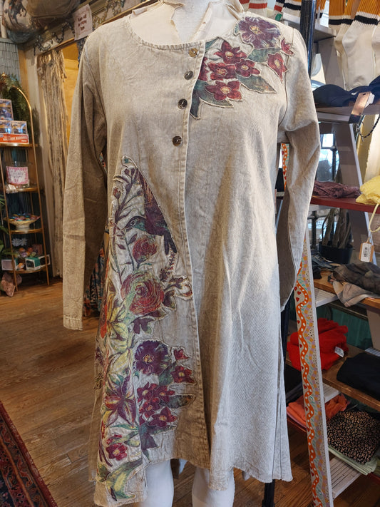 Khaki Asymmetric Jacket w/ Floral appliques