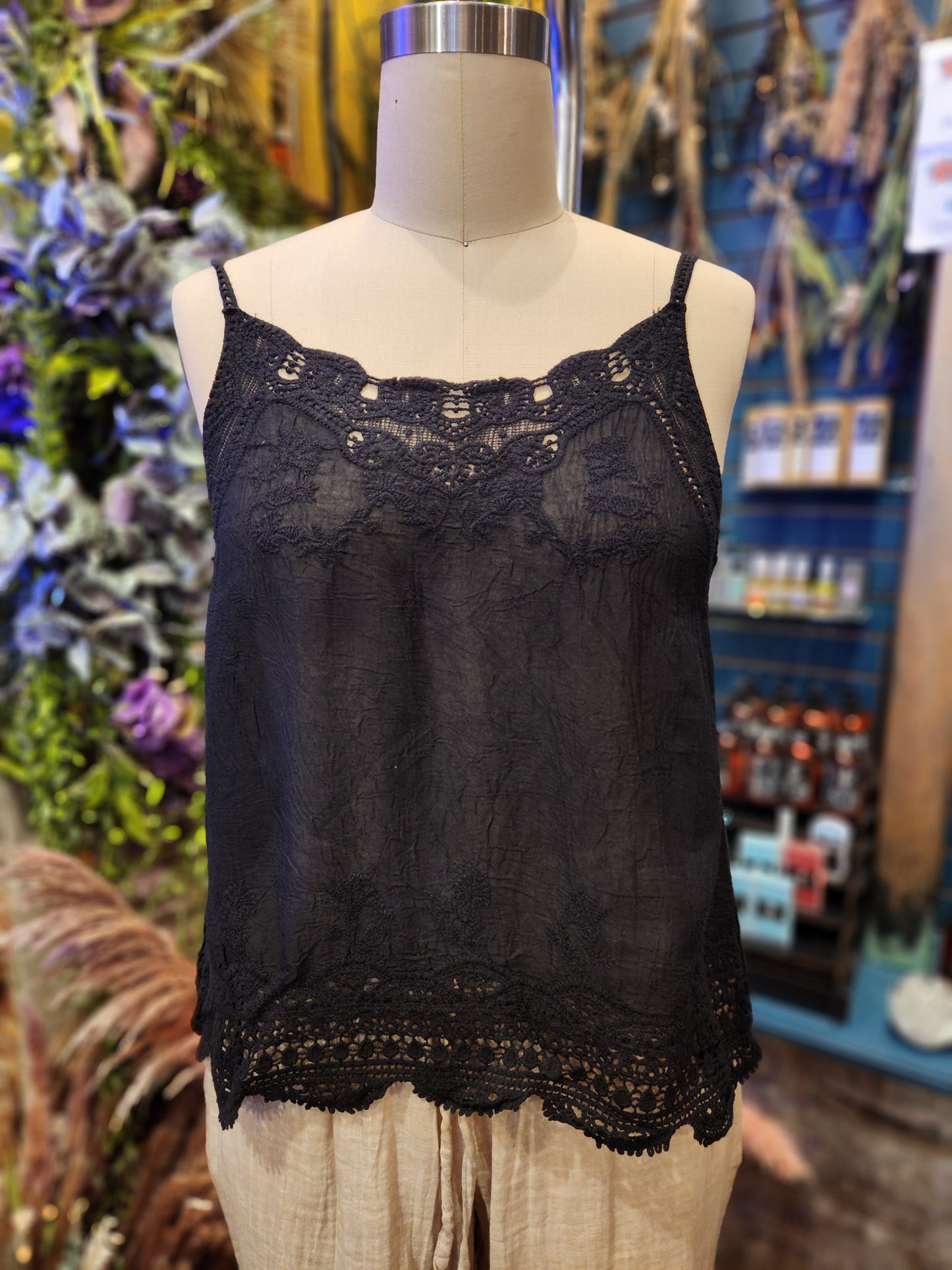 Lace Trim Camisole Stone Wash Tank