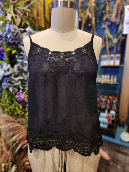 Lace Trim Camisole Stone Wash Tank
