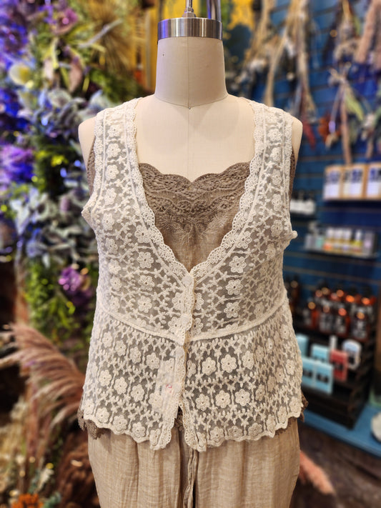 Embroidered Lace Short Sleeve Crop -One Size