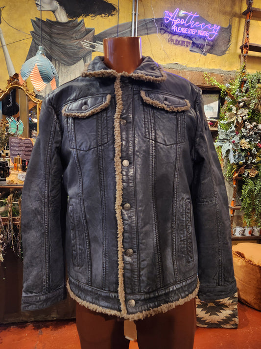 Men's Wyatt UF Leather Jacket - Anthracite Blue