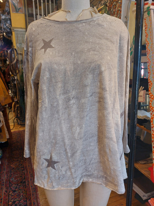Taupe Vintage Wash Tee w/ Stars and Paint Splash
