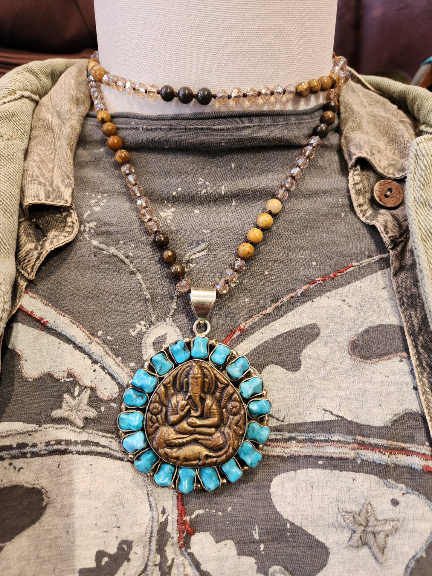 Ganesh Pendant with Mixed Stone Necklace