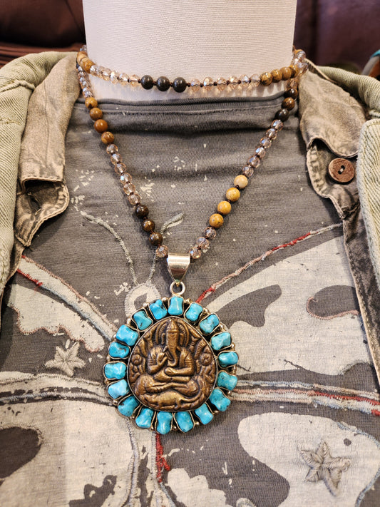 Ganesh Pendant with Mixed Stone Necklace