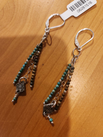 Beaded Strand Earrings with Charms - Sterling Silver