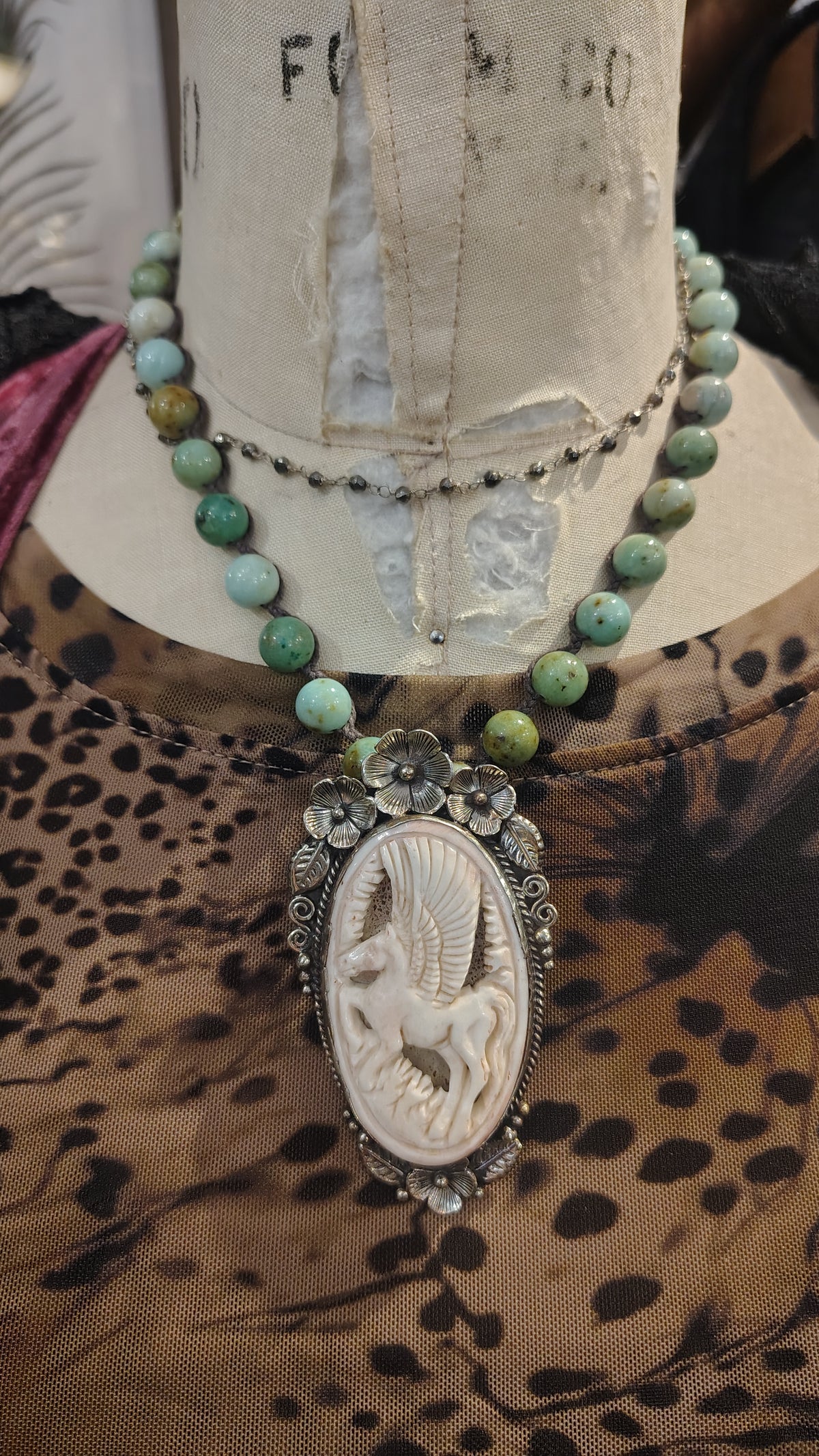 Bone Carved Pegasus Necklace