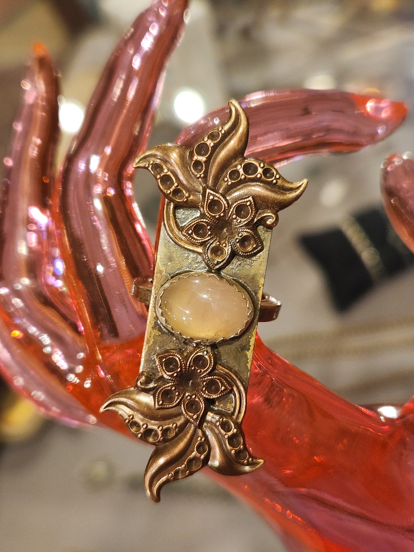 Vintage Floral Ring with Rose Quartz
