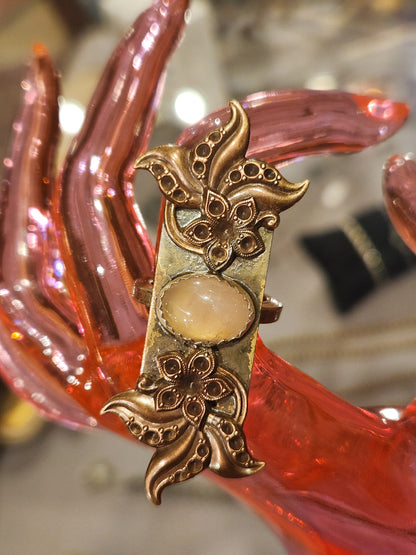 Vintage Floral Ring with Rose Quartz