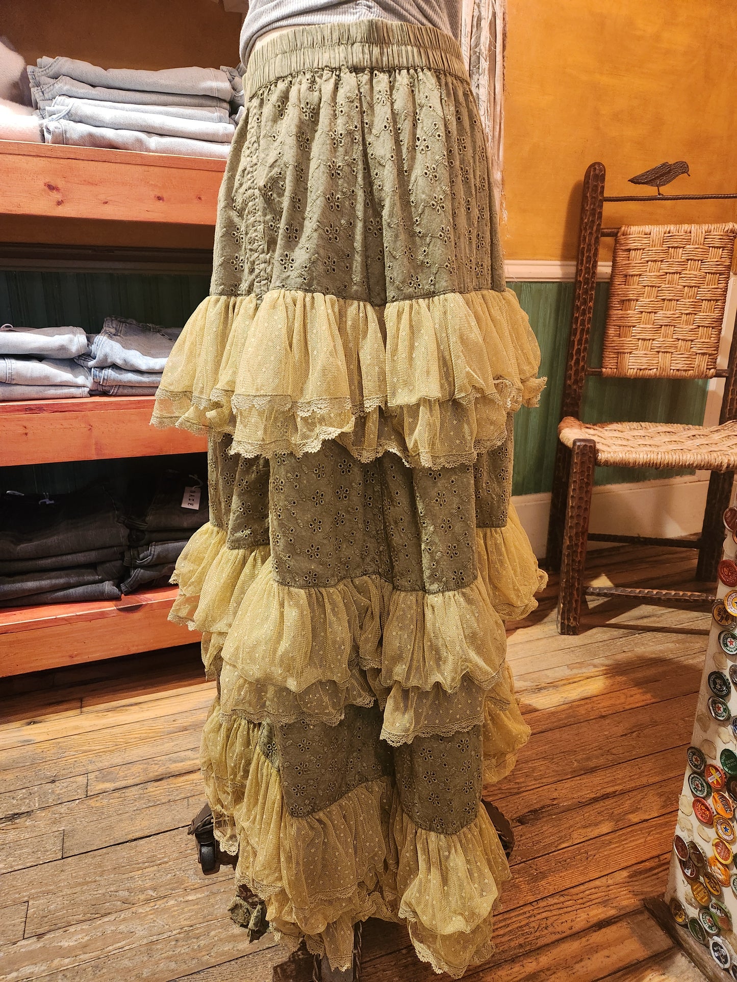 Lace Tier Skirt - Vintage Green