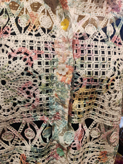 Printed Lace Top with Drawstring Hem