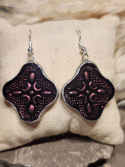 *KC-67Round VanGogh Glass Earring ( Fuschia )
