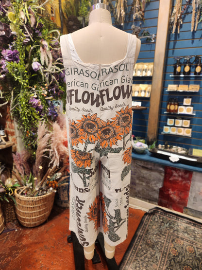 Vintage Sunflower Print Jumpsuit