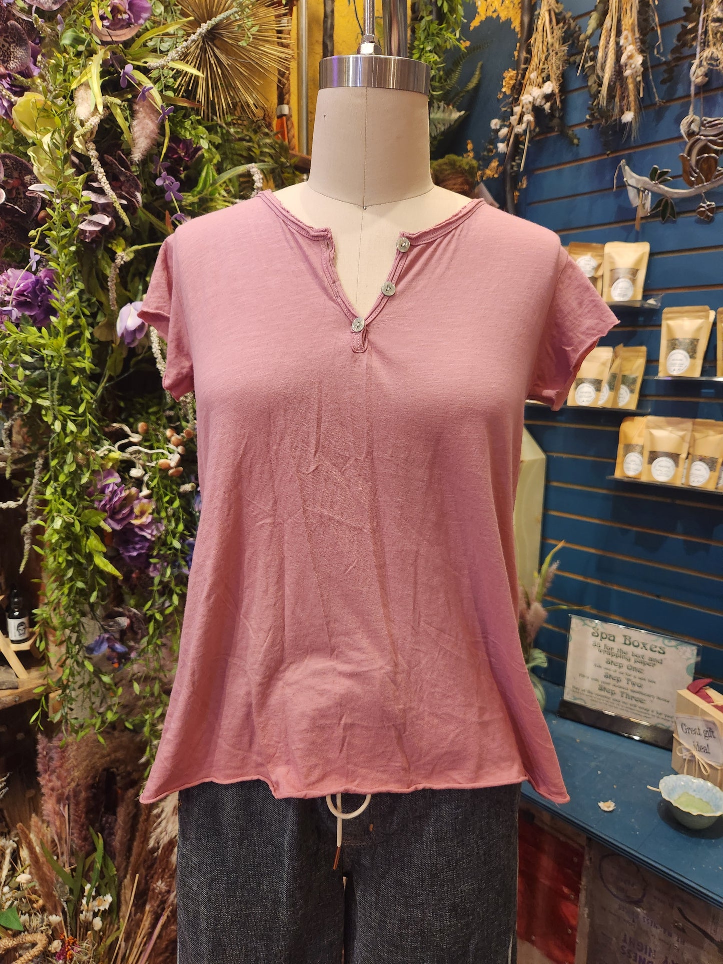 Henley Cotton Summer Top  (multiple colors available )