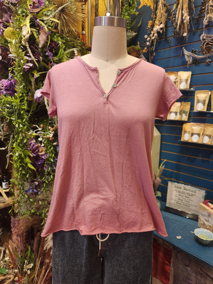Henley Cotton Summer Top  (multiple colors available )