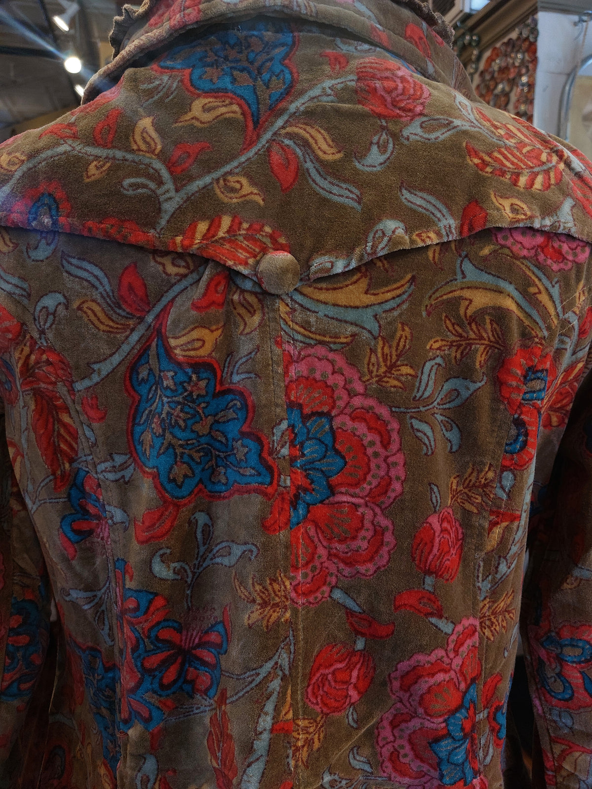 Floral Print Velvet Jacket - Brown/Olive