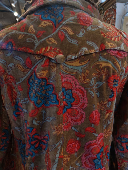 Floral Print Velvet Jacket - Brown/Olive