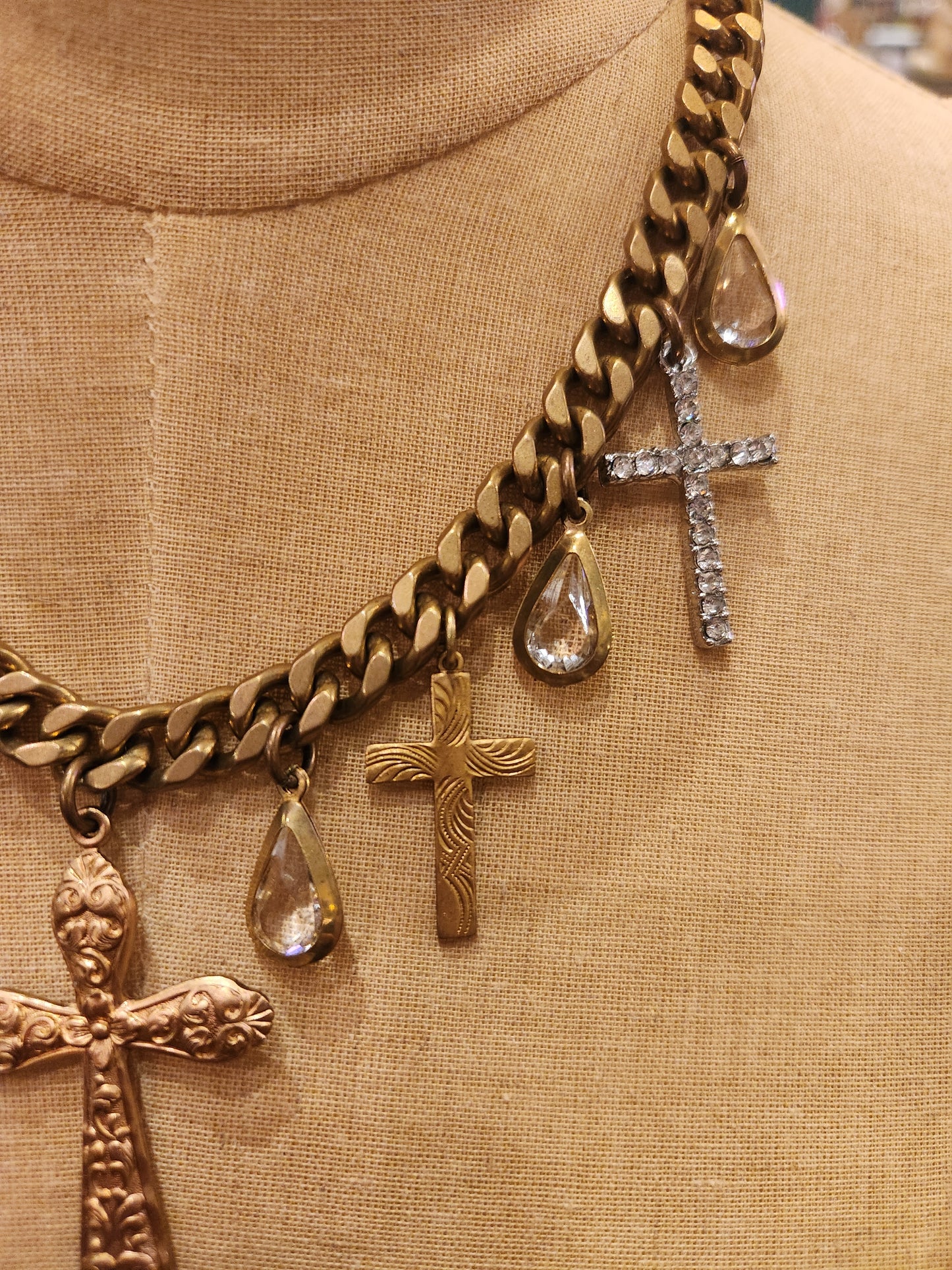 OOAK Vintage Cross Charm Necklace