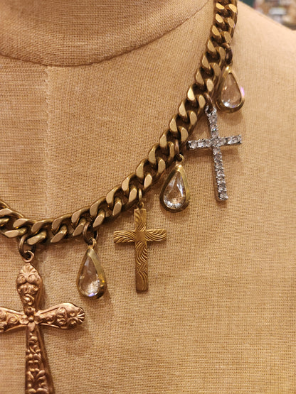 OOAK Vintage Cross Charm Necklace