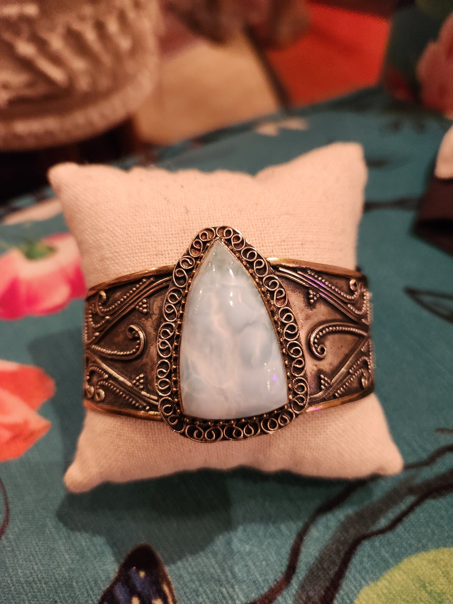 OOAK Vintage Sterling & Larimar Cuff Bracelet