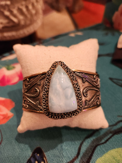 OOAK Vintage Sterling & Larimar Cuff Bracelet