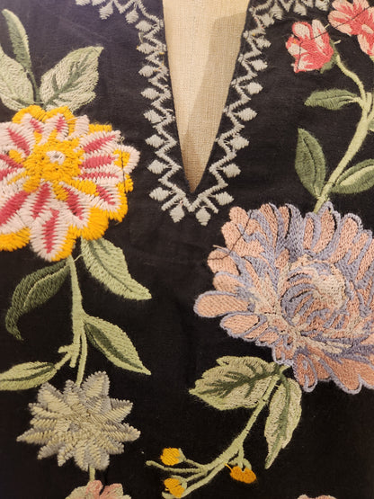 Naomi Flounce Embroidered Dress - Black